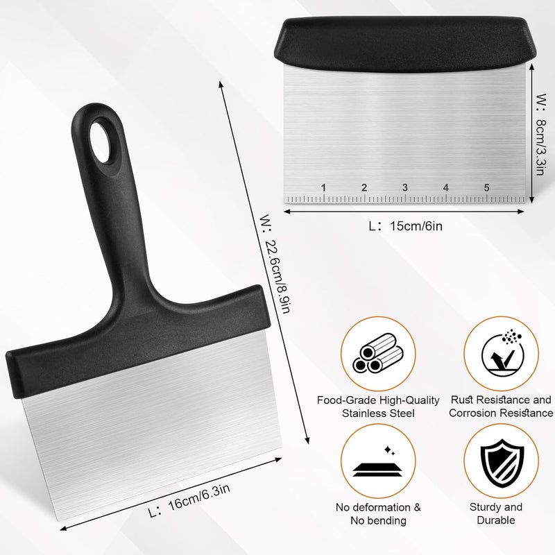 HANWRAPS Grill Scraper&Bench Scraper Set，Food Scraper with Handle for Blackstone, Flat Top Grill Cleaning，Premium Stainless Steel Dough Cutter with Measuring Scale for Pastry,Cake,Pizza,Bread,Cooking - Image 2